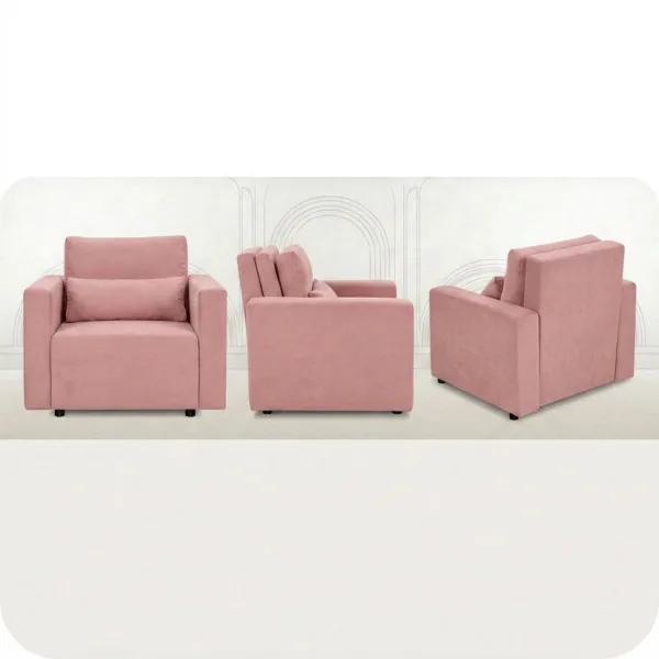 Fotel Komo pudrowy róż jasny róż pastela sofa 1 os welur Komo Family Meble — widoki produktu
