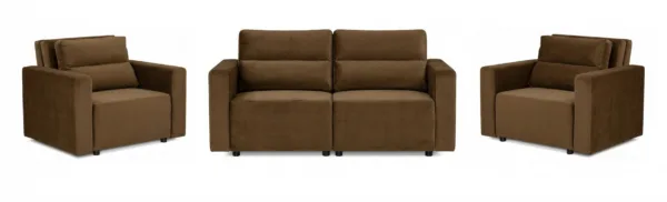 Zestaw wypoczynkowy kanapa sofa rozkładana 2 fotele beżowy welur Komo — widoki produktu