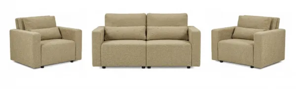 Zestaw wypoczynkowy kanapa sofa rozkładana 2 fotele beż boucla Komo Family — widoki produktu