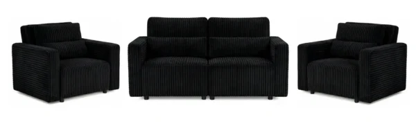 Zestaw wypoczynkowy kanapa sofa rozkładana 2 fotele czarny sztruks Komo — widoki produktu