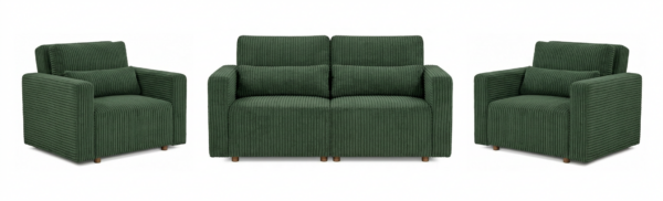 Zestaw wypoczynkowy kanapa sofa 2 fotele butelkowa zieleń sztruks Komo — widoki produktu
