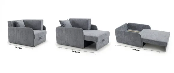 Łóżko dziecięce sofa kanapa rozkładana pojemnik szary welur Denis 3B Family — widoki produktu