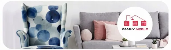 Family Meble — Fotel uszak skandynawski niebieski wzór groszki Glamour Design Family Meble