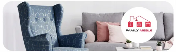 Family Meble — Fotel uszak skandynawski bujany płozach niebieski welur Design Family Meble