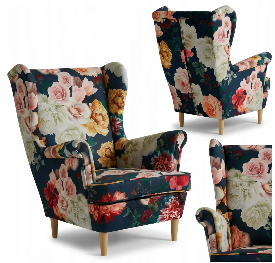 Fotel uszak skandynawski Flowers Print Family Meble