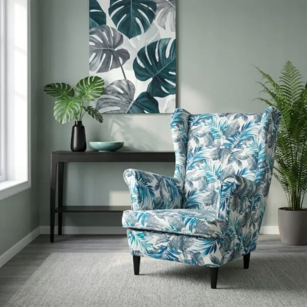 Fotel uszak skandynawski liście tropikalne monstera jung Print Family Meble — komfort