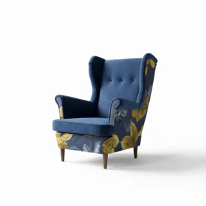 Fotel uszak skandynawski Ari Print Duo - niebieski