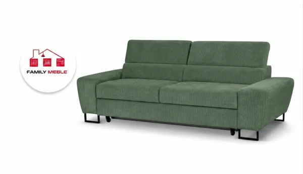 Family Meble — Kanapa sofa rozkładana f spania reg zagłówek sztruks butelkowa zieleń Savio