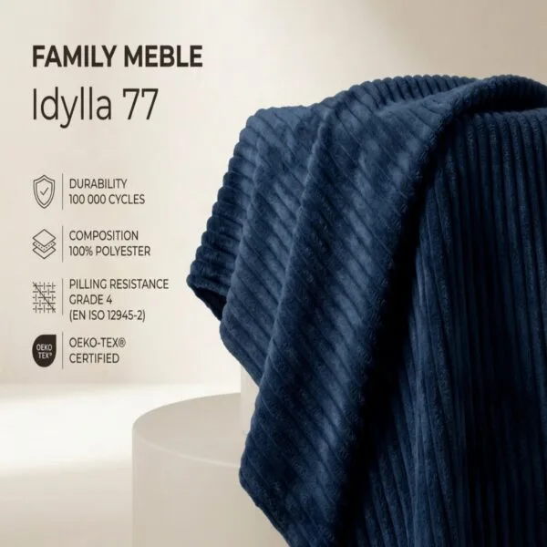 Fotel uszak skandynawski podnóżkiem pufą granat szturks Idylla Family Meble — tkanina