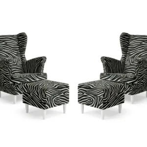 Fotele uszak skandynawskie podnóżkiem pufą zestaw salonu Print Family Meble - Zebra