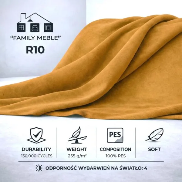 Fotel uszak skandynawski podnóżkiem pufą otw żółty żłoty Carol Family Meble — tkanina