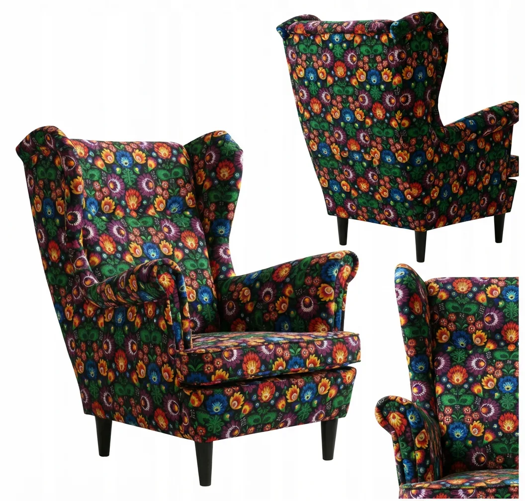 Fotel uszak skandynawski M Print Family Meble — czarny