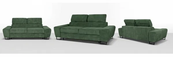 Kanapa sofa rozkładana f spania reg zagłówek sztruks butelkowa zieleń Savio — widoki produktu