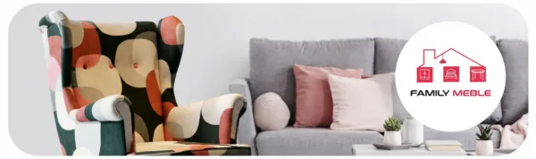 Family Meble — Fotel uszak skandynawski bujany płozach groszki wzorek Design Family Meble