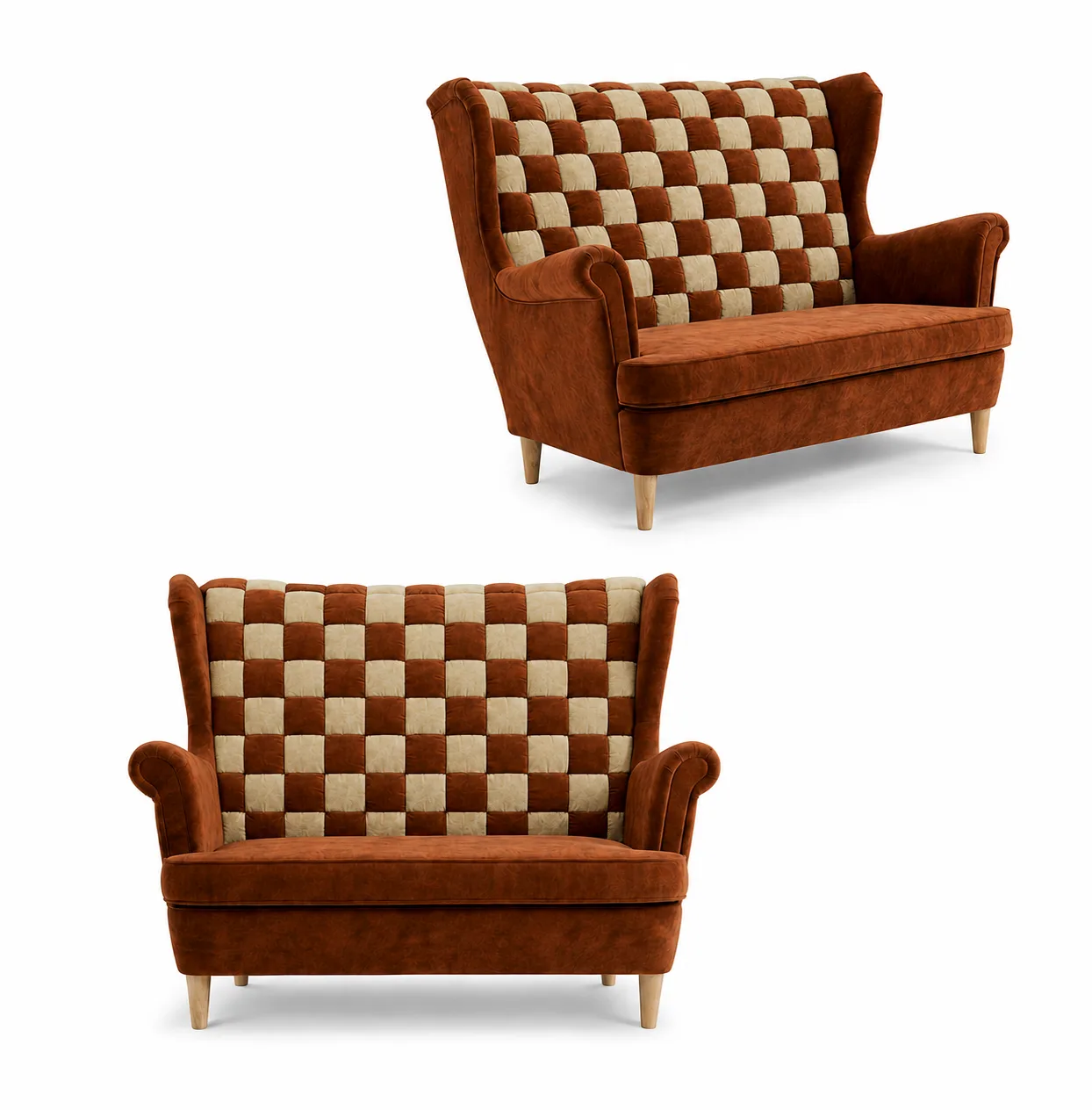 Sofa Kanapa Uszak Skandynawska zielono beż vintage Carol Duo Family Meble