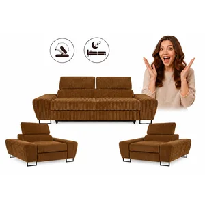 Zestaw wypoczynkowy sofa kanapa fotele czarny sztruks wygodny Savio Family