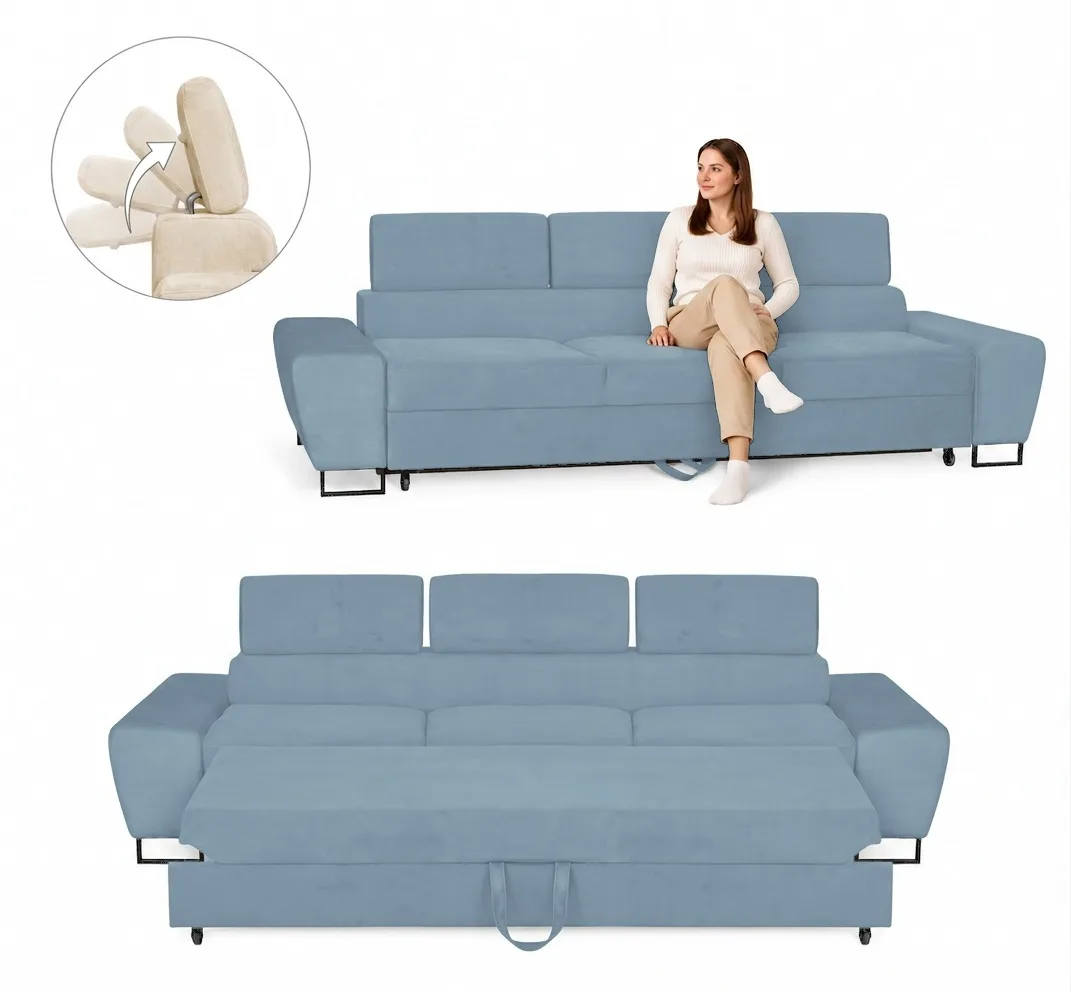 Kanapa sofa rozkładana f spania reg zagłówek Royal 48 Savio 3 os Family Meble