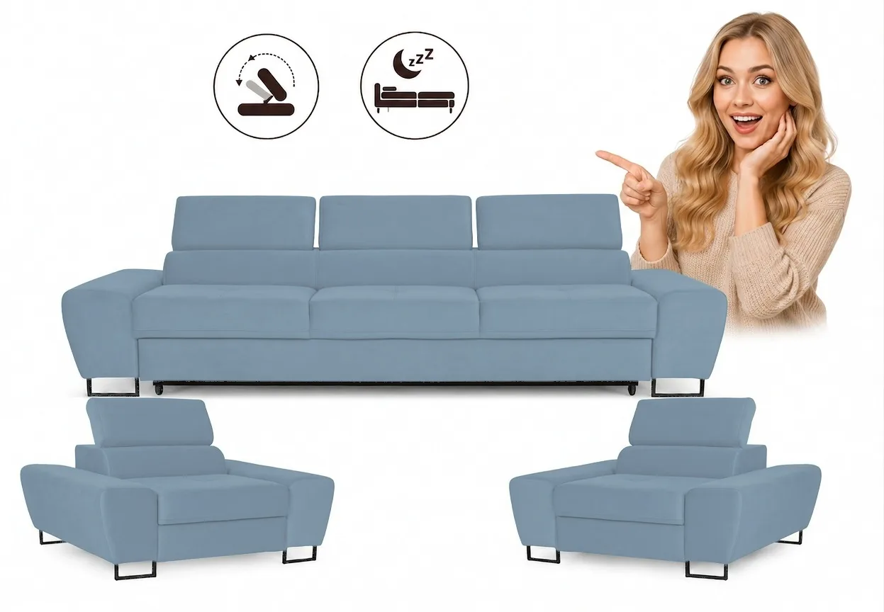 Zestaw wypoczynkowy sofa 3 kanapa fotele Royal 48 welur Savio Family Meble