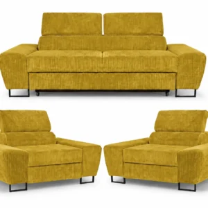 Zestaw wypoczynkowy sofa kanapa 2 fotele zielony sztruks Savio Family Meble - żółty