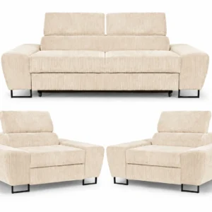 Zestaw wypoczynkowy sofa kanapa 2 fotele zielony sztruks Savio Family Meble - beżowy