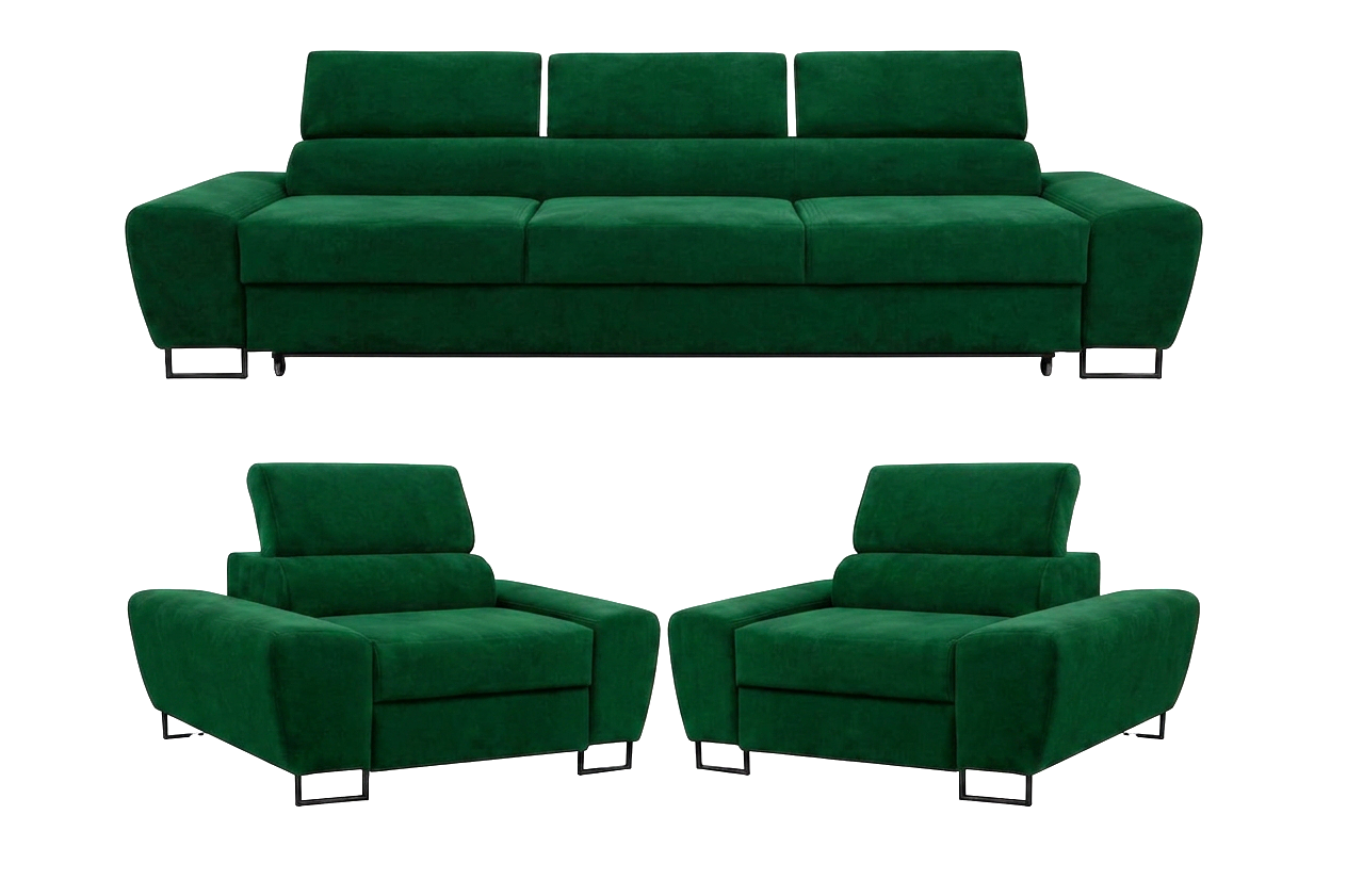 Zestaw wypoczynkowy sofa 3 kanapa fotele różowy welur Savio Family Meble - zielony