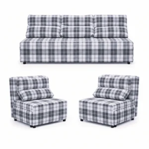 Zestaw wypoczynkowy sofa 3 kanapa fotele szary kratka Kimo Family Meble - szary