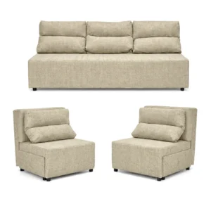 Zestaw wypoczynkowy sofa 3 kanapa fotele szary szenil wygodny Kimo Family - beżowy