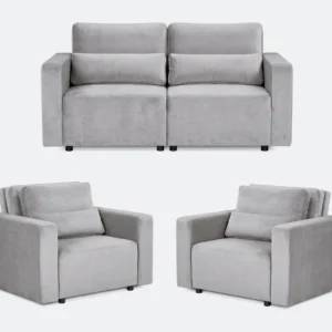 Zestaw wypoczynkowy kanapa sofa rozkładana 2 fotele pudrowy róż Komo Family - szary