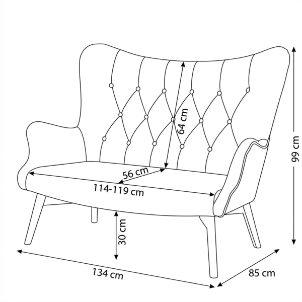 Sofa Kanapa Uszak Skandynawska zielone liście welur Luna Print Family Meble — wymiary